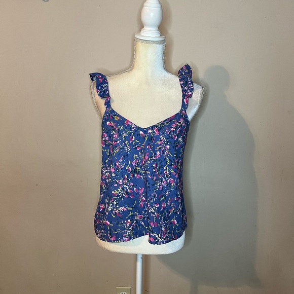 ⭐️French Connection Floral Blue Ruffle Strap Top - Picture 2 of 7